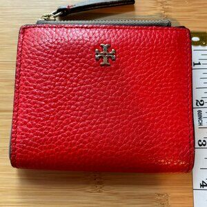 Tory Burch Emerson Mini Wallet in Orange/Red with Tan Interior
